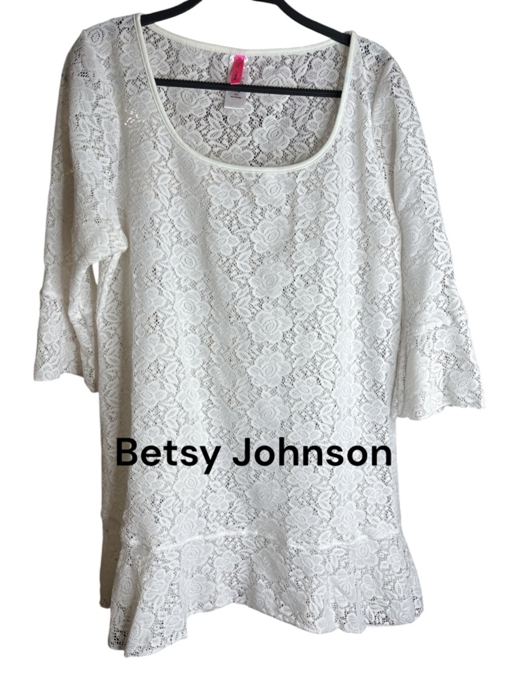 Betsey Johnson White Floral Lace Peplum Tunic Large